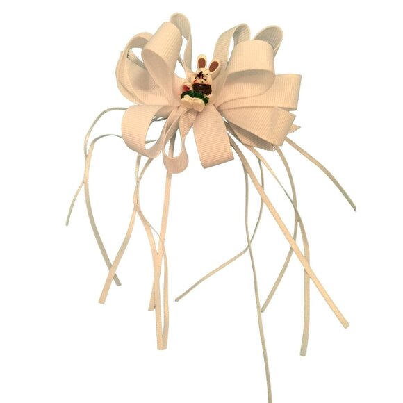 Easter Bunny Hair Ribbon White Girls Bow Barrette Daisy Egg Basket Gift Bag - Picture 3 of 6